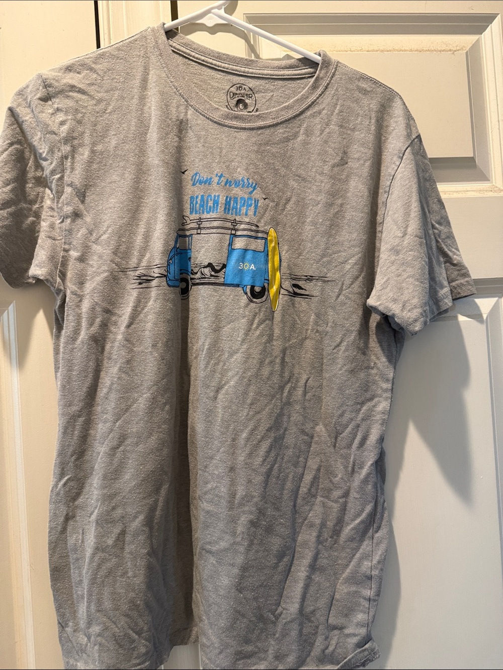 Gray 'Beach Happy' Van Graphic Tee with Yellow Surfboard